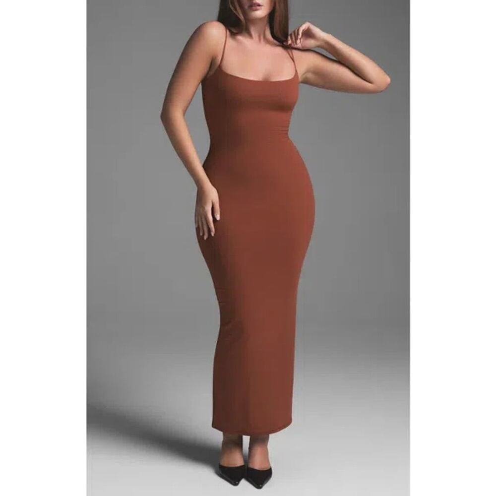 NWT SKIMS Fits Everybody Cami Maxi Dress Brown Size S